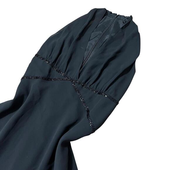 VTG Y2K Donna Morgan Black Beaded Sleeveless Halter Fairy Midi Dress 4/S - Picture 2 of 7